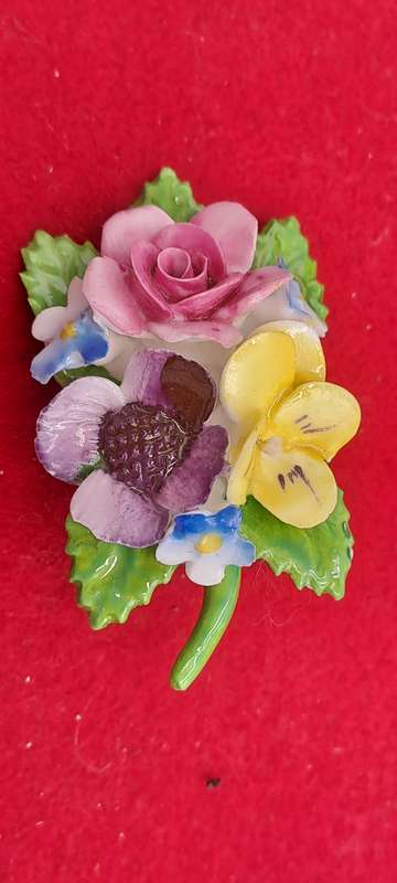 Vintage 1960's Royal Adderley Floral Porcelain Brooch made in England