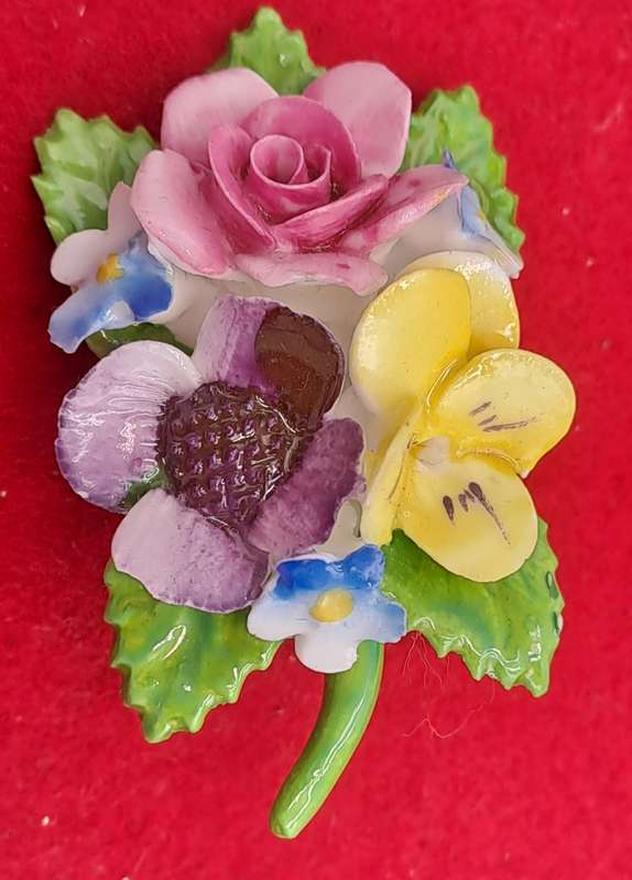 Vintage 1960's Royal Adderley Floral Porcelain Brooch made in England
