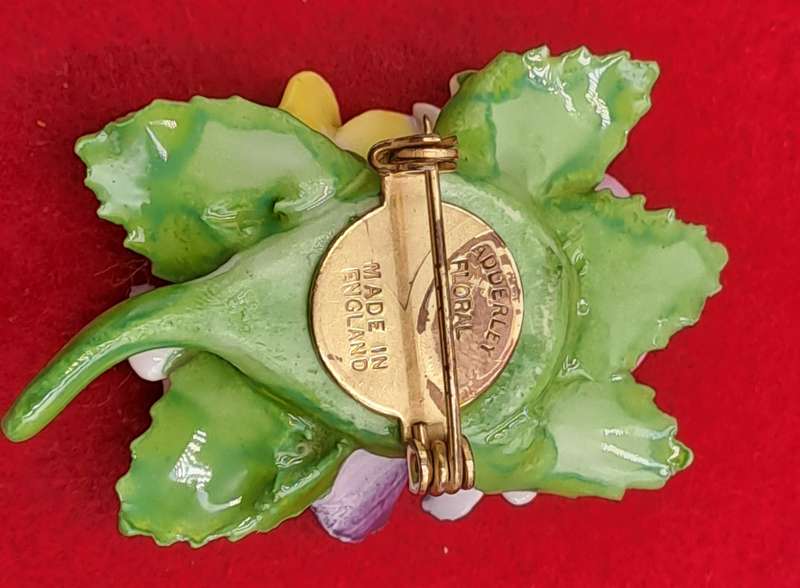 Vintage 1960's Royal Adderley Floral Porcelain Brooch made in England