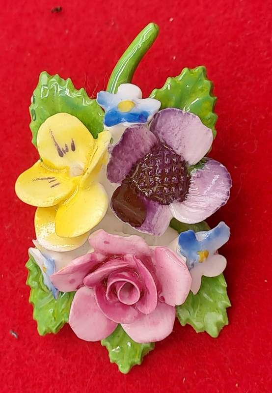 Vintage 1960's Royal Adderley Floral Porcelain Brooch made in England