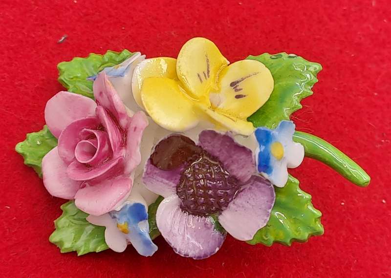 Vintage 1960's Royal Adderley Floral Porcelain Brooch made in England