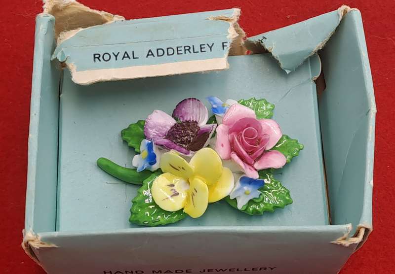 Vintage 1960's Royal Adderley Floral Porcelain Brooch made in England