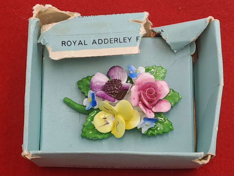 Vintage 1960's Royal Adderley Floral Porcelain Brooch made in England