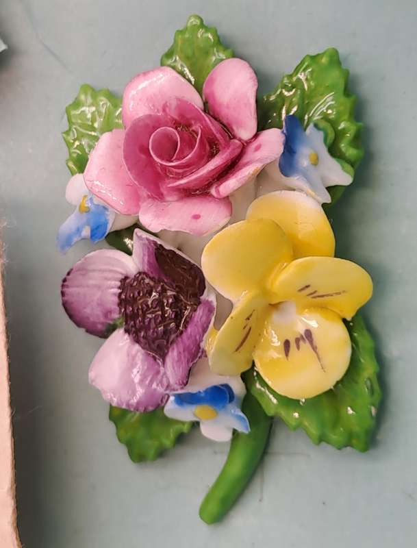 Vintage 1960's Royal Adderley Floral Porcelain Brooch made in England