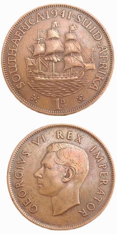 1941- South Africa  1 Penny - George VI Rex Imperator