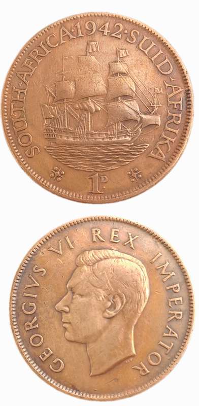1942 South Africa 1 Penny - George VI Rex Imperator