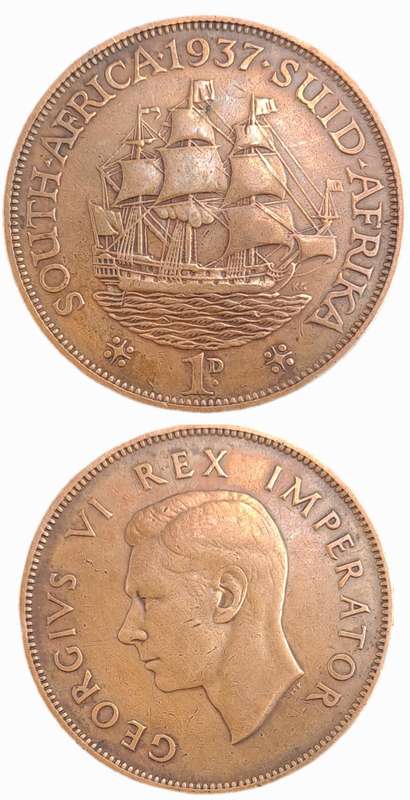 1937 South Africa 1 Penny - George VI Rex Imperator