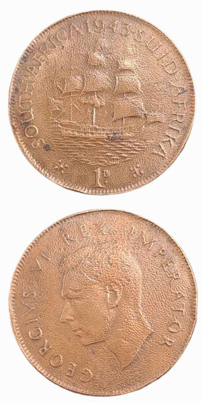 1943 South Africa 1 Penny - George VI Rex Imperator