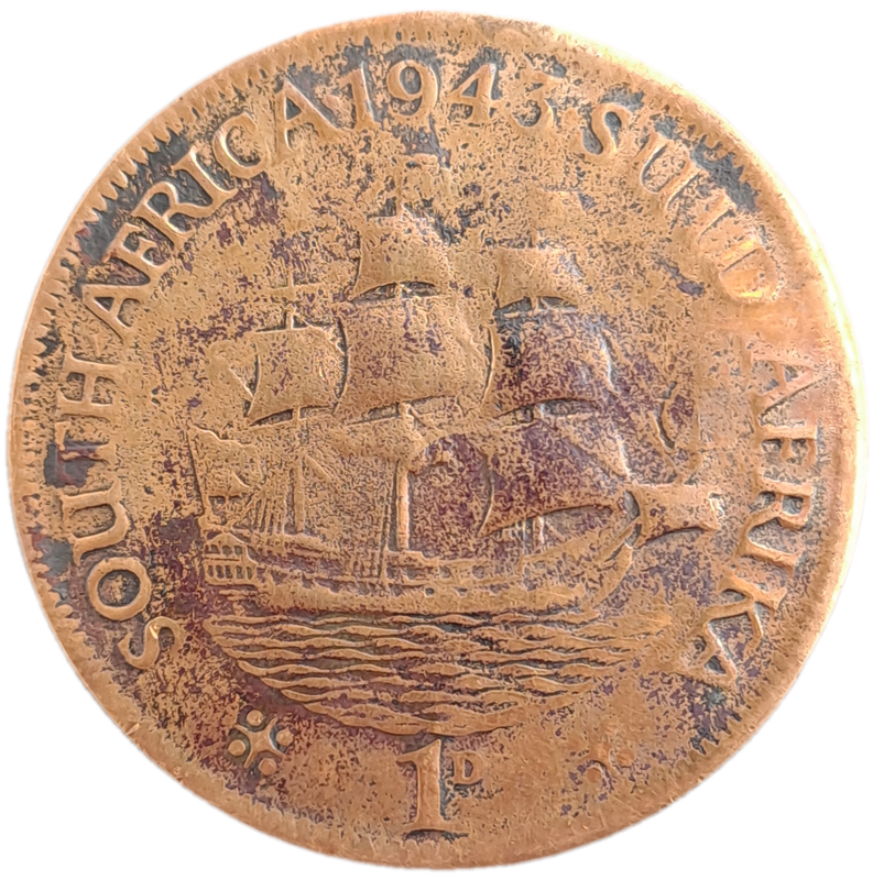 1943 South Africa 1 Penny - George VI Rex Imperator