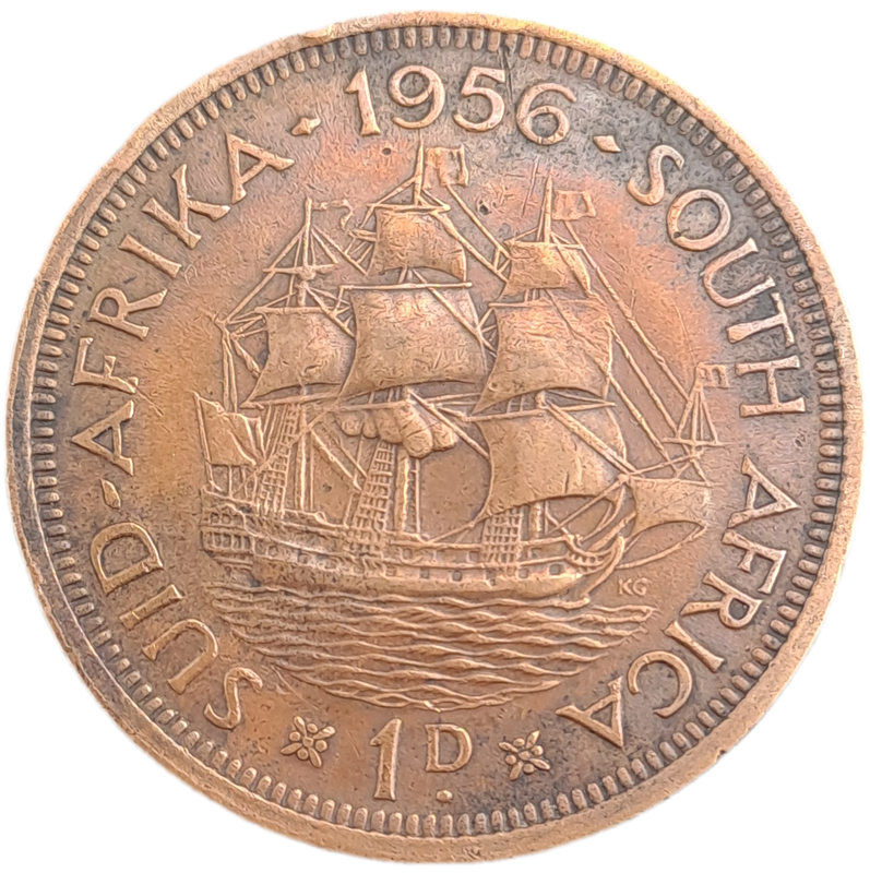 1956-  South Africa  1 Penny - Elizabeth II 1st portrait