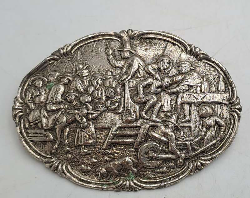 Vintage Zilpla Plated 90 EPNS Silver Embossed Scenic Dutch Pin Brooch 5,8cm x 4,3cm