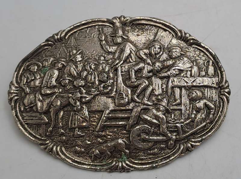 Vintage Zilpla Plated 90 EPNS Silver Embossed Scenic Dutch Pin Brooch 5,8cm x 4,3cm
