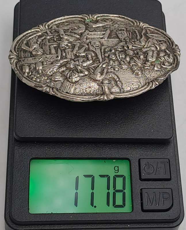 Vintage Zilpla Plated 90 EPNS Silver Embossed Scenic Dutch Pin Brooch 5,8cm x 4,3cm