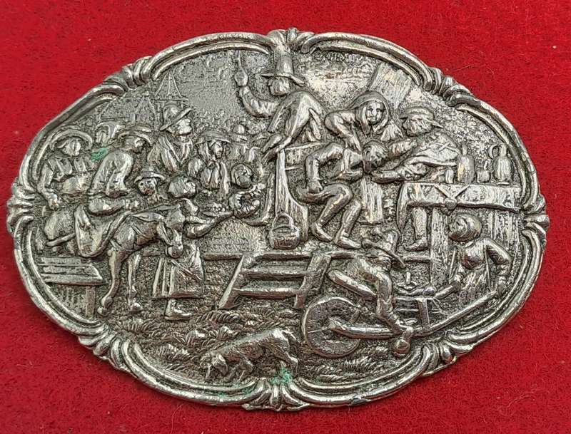 Vintage Zilpla Plated 90 EPNS Silver Embossed Scenic Dutch Pin Brooch 5,8cm x 4,3cm