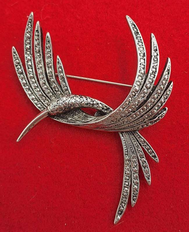 Vintage Marcasite Brooch -White Metal 5,5cm x 6,8cm