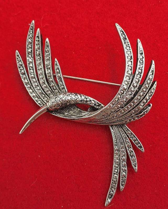 Vintage Marcasite Brooch -White Metal 5,5cm x 6,8cm
