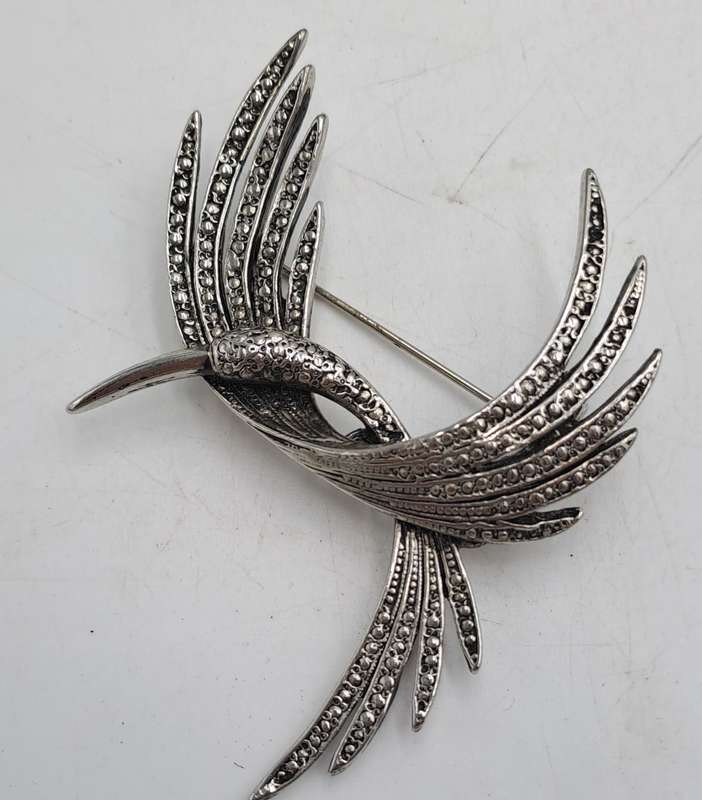 Vintage Marcasite Brooch -White Metal 5,5cm x 6,8cm