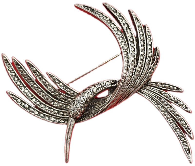 Vintage Marcasite Brooch -White Metal 5,5cm x 6,8cm