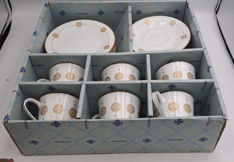 18pc Vintage 1967 to 1980 Noritake 6808 Sovereign (6 Tea Trio's)- Unused ..still in Box -Japan