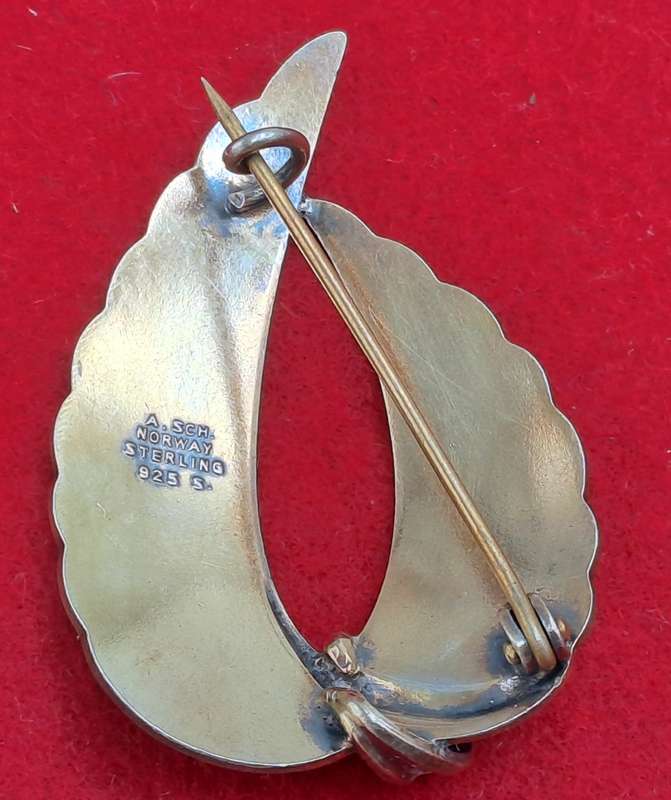 Vintage Albert Scharning Norway Sterling Silver White Enamel Pin Brooch
