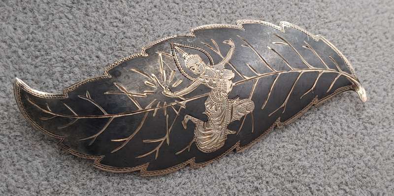 Large Vintage SIAM Sterling Silver Neillo Goddess Leaf Pin Brooch