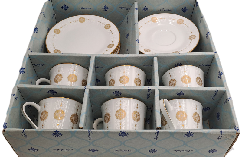 18pc Vintage 1967 to 1980 Noritake 6808 Sovereign (6 Tea Trio's)- ..still in Box one saucer chipped