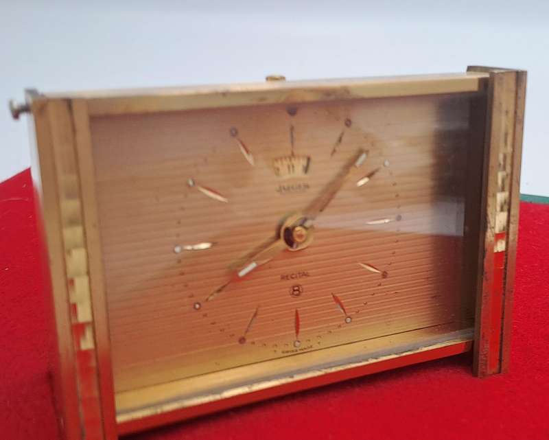 Vintage Jaeger Swiss Recital 8 travel Alarm Clock Art Deco Copper Tone-Working