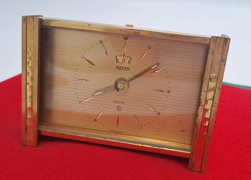Vintage Jaeger Swiss Recital 8 travel Alarm Clock Art Deco Copper Tone-Working