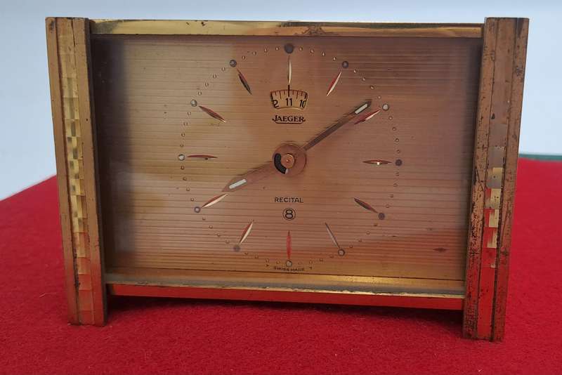 Vintage Jaeger Swiss Recital 8 travel Alarm Clock Art Deco Copper Tone-Working