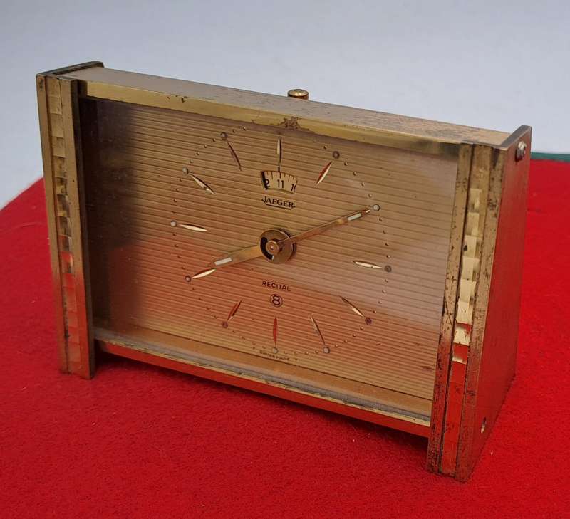 Vintage Jaeger Swiss Recital 8 travel Alarm Clock Art Deco Copper Tone-Working