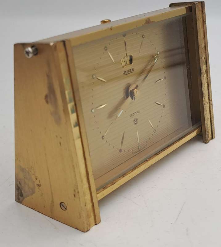 Vintage Jaeger Swiss Recital 8 travel Alarm Clock Art Deco Copper Tone-Working