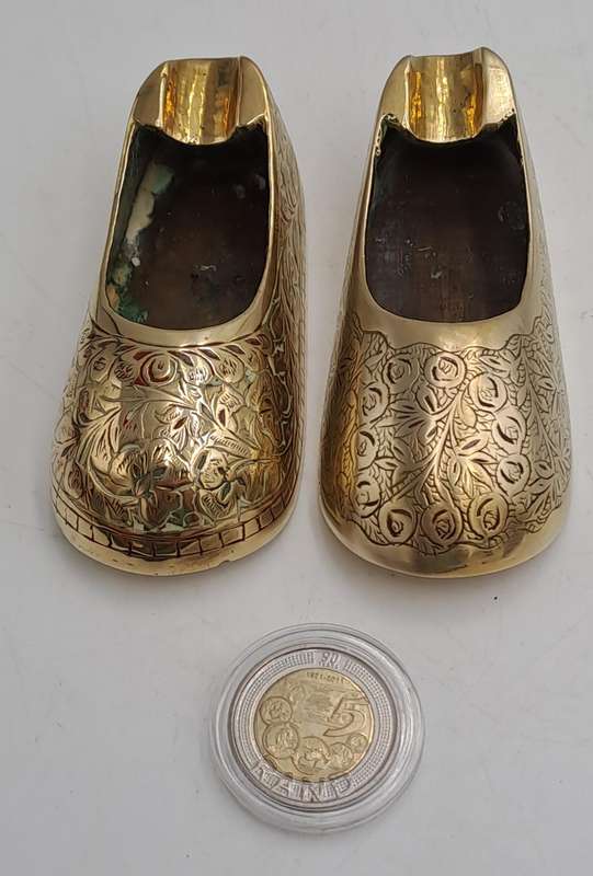 2 Vintage Brass shoe Ashtrays (Not a Pair)