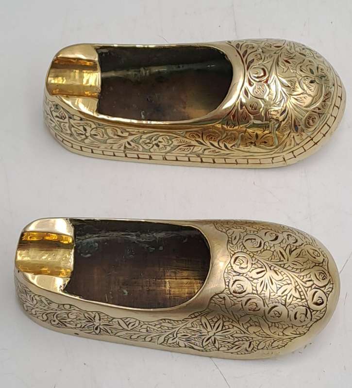 2 Vintage Brass shoe Ashtrays (Not a Pair)