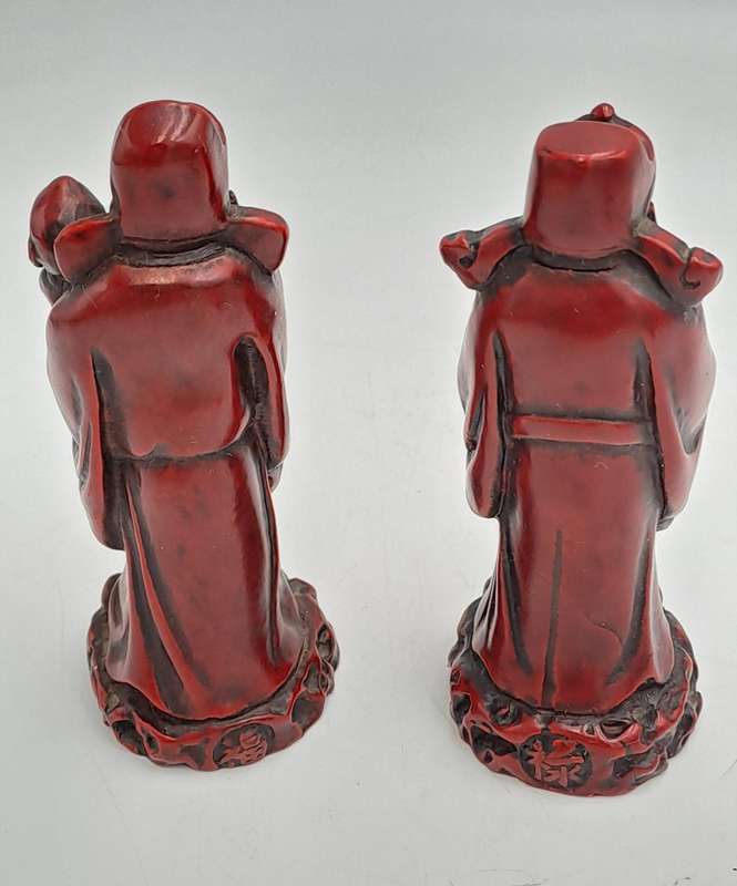 3 Red Resin Asian Oriental Chinese God Figurines -Buda is chipped