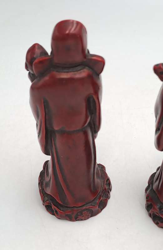 3 Red Resin Asian Oriental Chinese God Figurines -Buda is chipped