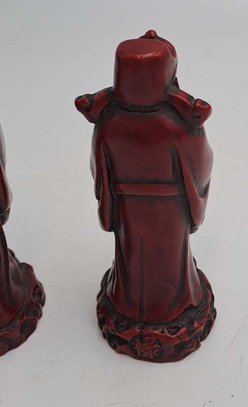 3 Red Resin Asian Oriental Chinese God Figurines -Buda is chipped