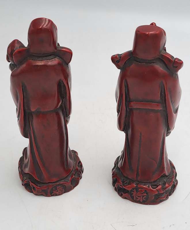 3 Red Resin Asian Oriental Chinese God Figurines -Buda is chipped