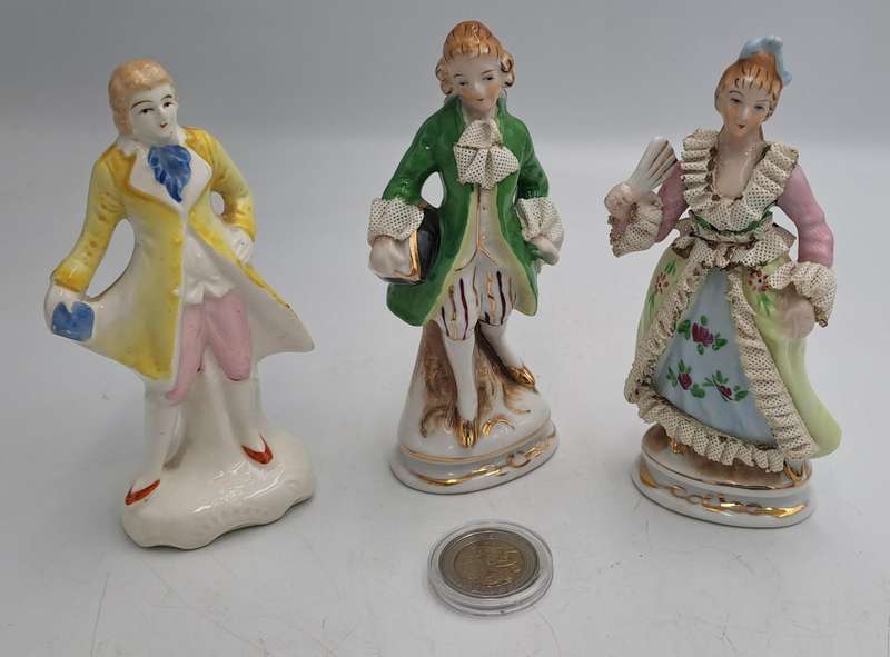 3 Vintage Porcelain Figurines possible made in Occupied Japan(one repaired)