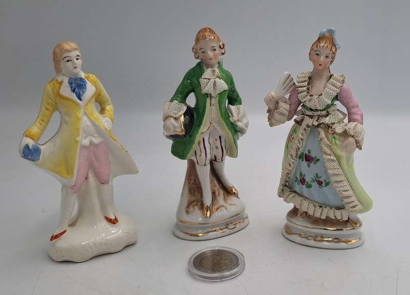 3 Vintage Porcelain Figurines possible made in Occupied Japan(one repaired)