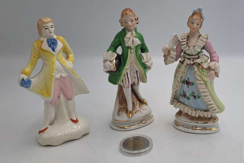 3 Vintage Porcelain Figurines possible made in Occupied Japan(one repaired)