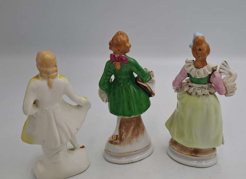 3 Vintage Porcelain Figurines possible made in Occupied Japan(one repaired)