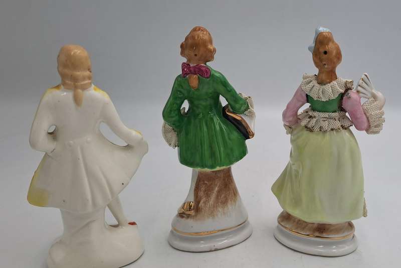 3 Vintage Porcelain Figurines possible made in Occupied Japan(one repaired)