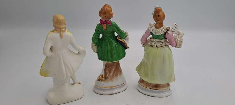 3 Vintage Porcelain Figurines possible made in Occupied Japan(one repaired)