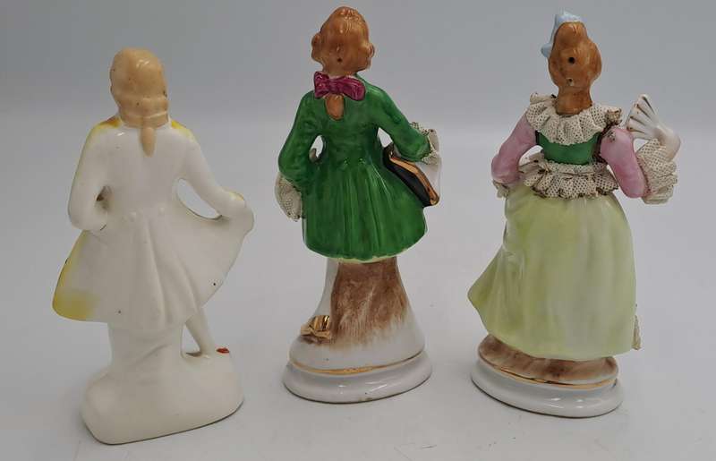 3 Vintage Porcelain Figurines possible made in Occupied Japan(one repaired)