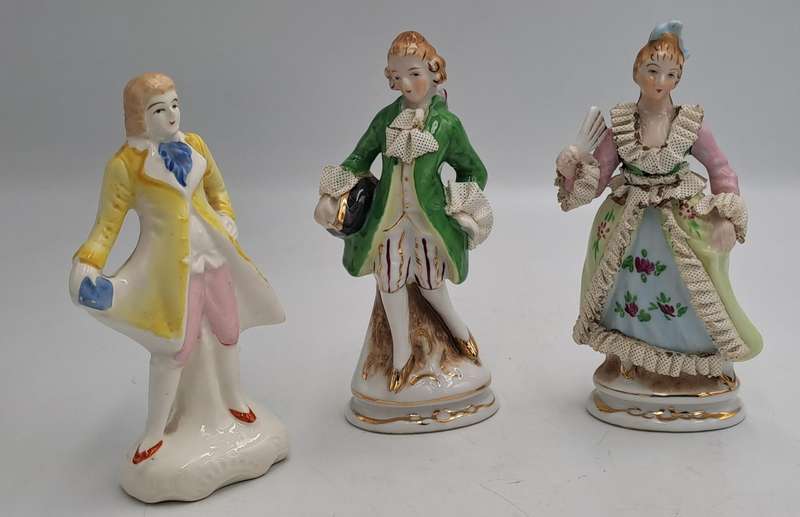 3 Vintage Porcelain Figurines possible made in Occupied Japan(one repaired)