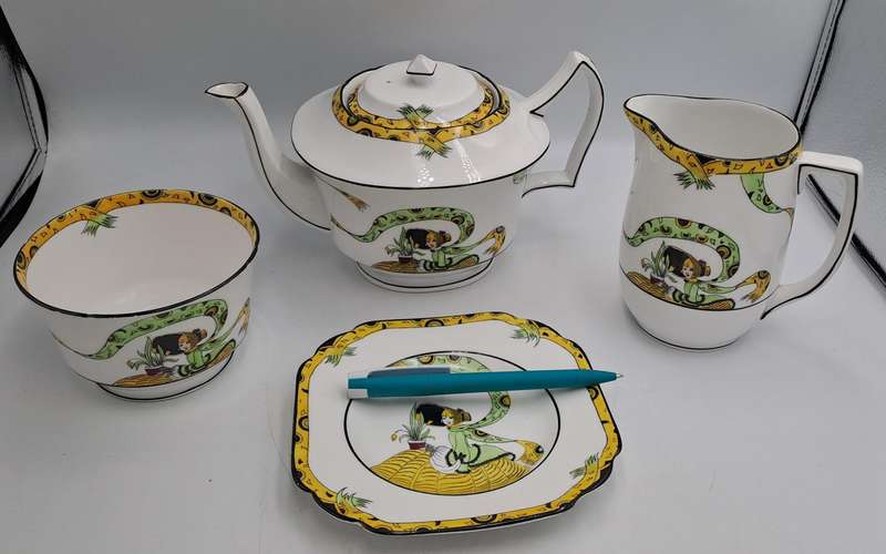 10 Pc's of Antique 1920's Art Deco Melba Bone China Dolly Varden Teaset(incomplete) 6 plates