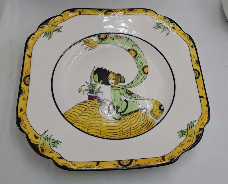 10 Pc's of Antique 1920's Art Deco Melba Bone China Dolly Varden Teaset(incomplete) 6 plates