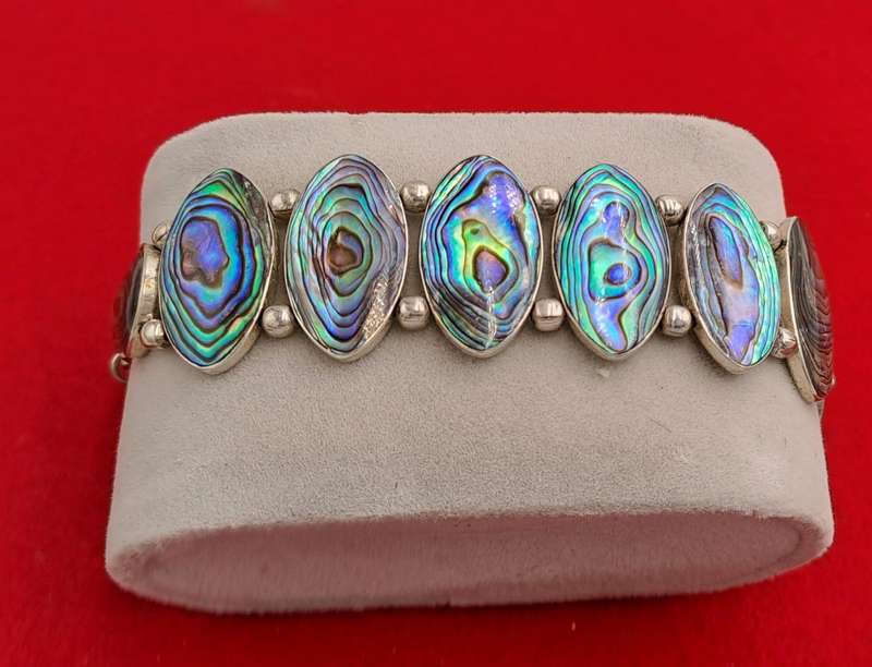 Vintage Abalone Shell Stone Silver Handmade Cluster bracelet