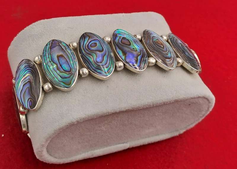 Vintage Abalone Shell Stone Silver Handmade Cluster bracelet