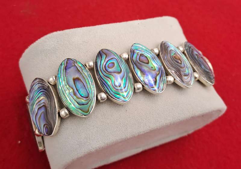 Vintage Abalone Shell Stone Silver Handmade Cluster bracelet